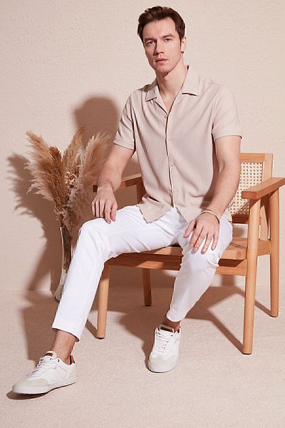 Buratti Cotton Blend Apache γιακά με κοντό μανίκι κανονική εφαρμογή Ανδρικό πουκάμισο CF24S115882