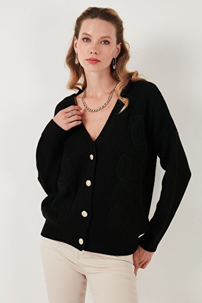 Lela V-Neck Patterned Standard Fit Knitted Cardigan - Cardigan 4616194