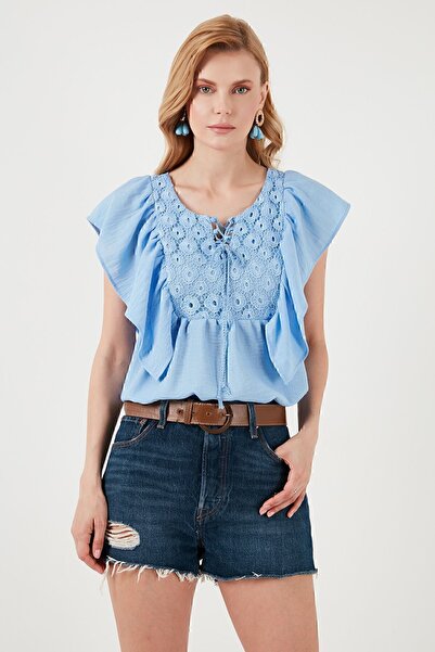 Lela Блузка з переднім зав'язуванням та воланами, прямий крій - BLUZ 611FB20064