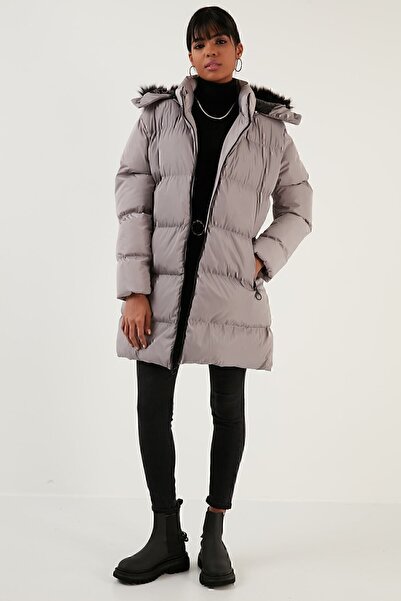 Lela Jachetă pufă cu buzunar cu glugă detașabilă