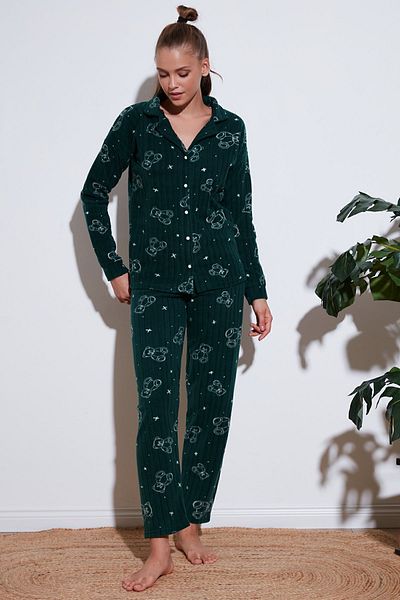 Lela Σετ Πυτζάμες Standard Fit με Fleece - Κουμπιά, Σετ Πυτζάμες 6095616