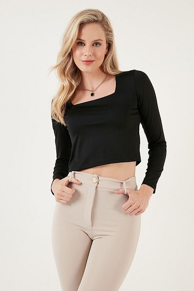 Lela Slim Fit τετράγωνο λαιμό Crop μπλούζα BLUZ 5865403
