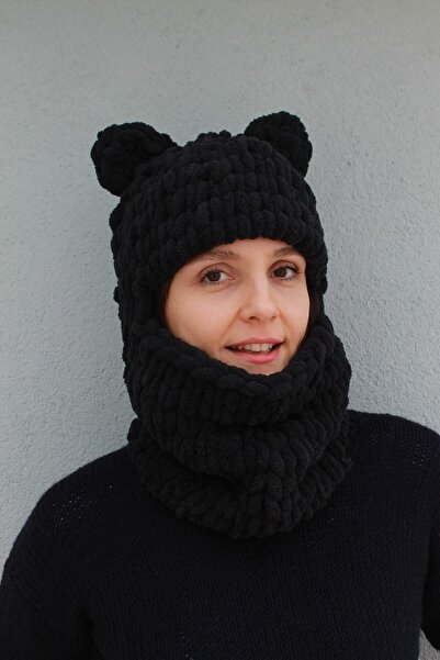 Naz Amigurumi El Örgüsü Yumuşak Ayıcık Kulak Model Puffy Kar Maskesi Balaclava/balaklava Bere