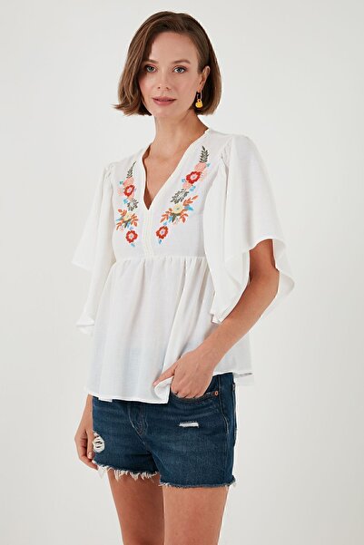 Lela Nakışlı Yarasa Kollu Bluz  BLUZ 611BZ0409