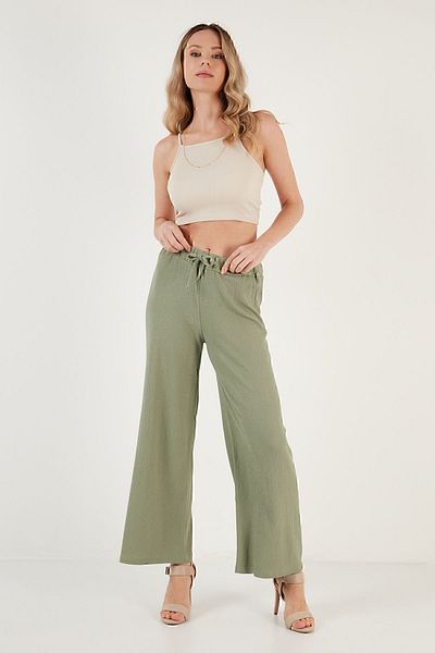 Lela Waist Tied Relaxed Cut Crinkle Bird Trousers PANT5862061