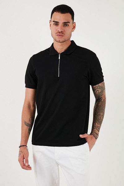 Buratti Ανδρικό βαμβακερό μπλουζάκι με λαιμόκοψη polo - με φερμουάρ, κανονική εφαρμογή5902915