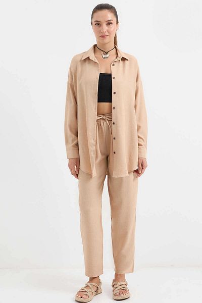 hazelin Linen Biscuit Shirt and Trousers Set - Hzl23W-Bd 166221