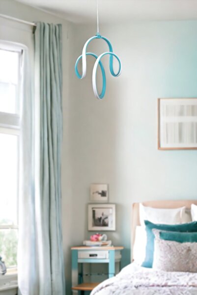 Fer Avize Songül Modern Tasarım Turkuaz Renk Yemek Masası Üstü - Mutfak - Salon Beyaz Led Sarkıt Avize