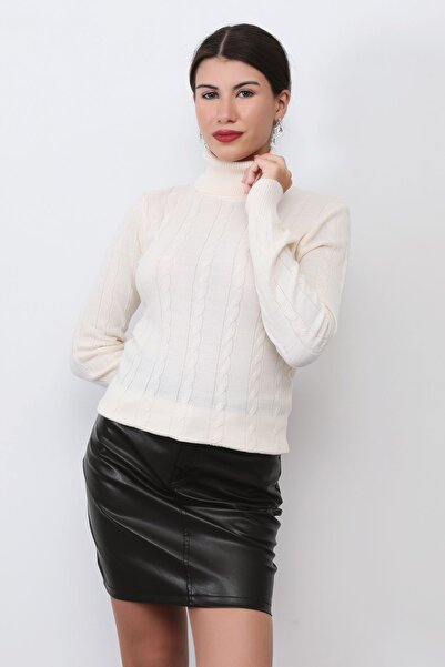 GİYSA Жіночий трикотажний светр з рибальським коміром - з візерунком у вигляді коси 4060