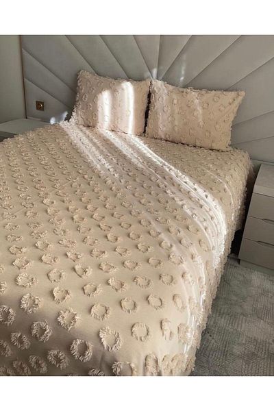 ESTİMA Aslan Tekstil Fiona Mink Double Pompom Bedspread 250X260 2 Pillows 50X80