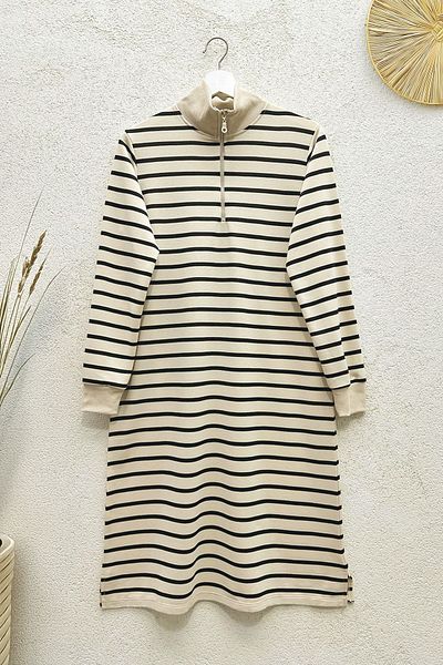 MODAQU High Collar Striped Tunic - Black