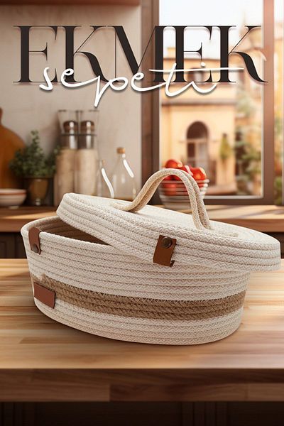 JASPER Jute Rope Bread Basket with Lid Multi-Purpose Basket Food Protector Bread Box Beige