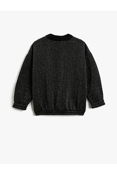 Koton College Printed Sweatshirt Shiny High Collar Waist And Cuffs Elastic