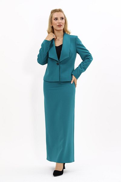ÖNDER ÖZSOY Petrol Color Mini Jacket and Long Pencil Skirt Set