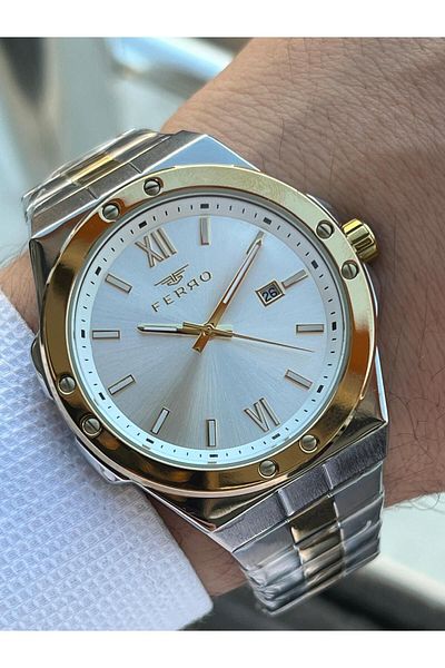 FERRO 30 Mt Water Resistant Men's Wristwatch - Steel Cord, Calendar Dial, Ef-11357-D