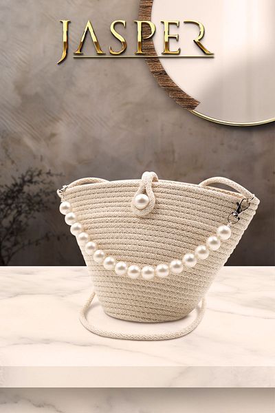 JASPER Special Design Jute Cream Pearl Women's Shoulder Bag