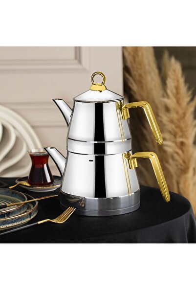 ÖZLİFE MERCAN Aile Boy Çaydanlık Takımı Sade Gold