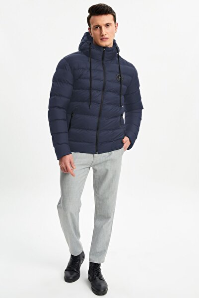 QAWWA Чоловіче темно-синє вітрозахисне спортивне пальто з капюшоном для зимових надувних матраців