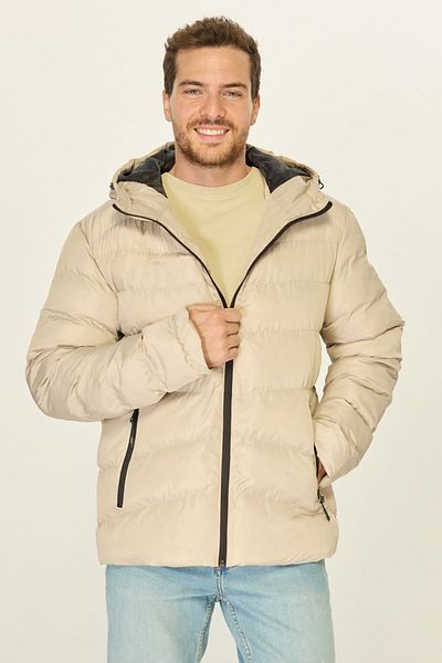 D1fference Men's Beige Hooded Windproof Puffer Winter Coat