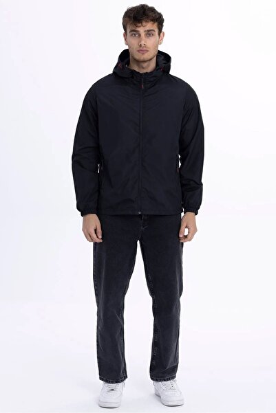 D1fference Ανδρικό αθλητικό αδιάβροχο με μαύρη επένδυση, αντιανεμικό με κουκούλα και τσέπες
