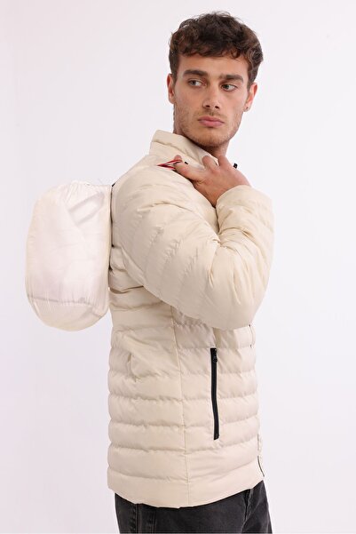 D1fference Men's Portable Bag Windproof Stand Collar Fiber Filled Lightweight Puffer Stone Coat