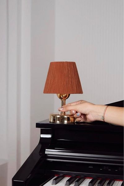 Maison Avf Bright Gold Tile-bottom Wireless Velvet Table Lamp