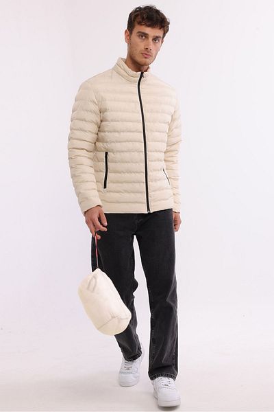 D1fference Men's Portable Bag Windproof Stand Collar Fiber Filled Lightweight Puffer Stone Coat