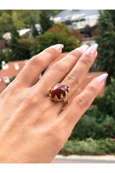 TÜKKAN ACCESSORİES Agate Stone Natural Stone Gold Plated Adjustable Ring-Naturalstone Ring4