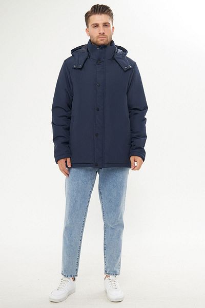 Goccix Men's Navy Blue Fiber Detachable Hooded Windproof Winter Coat & Coat & Parka