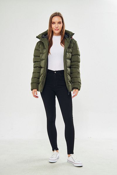 D1fference Women's Khaki Hooded Windproof Inflatable Winter Coats