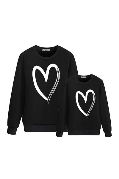 Pink Sky Heart Printed Mother and Daughter Sweatshirt