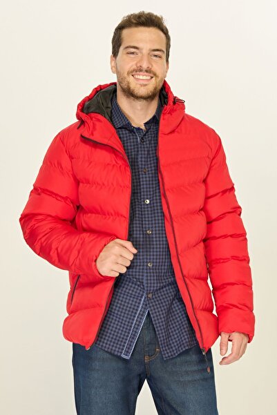 D1fference Men's Red Hooded Windproof Puffer Winter Coat
