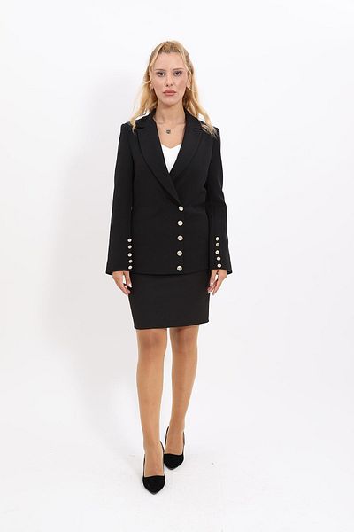 ÖNDER ÖZSOY Black Spanish Sleeve Jacket and Short Pencil Skirt Set