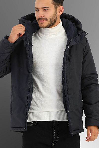 D1fference Men's Navy Blue Windproof Hooded Sports Winter Coat & Coat & Parka