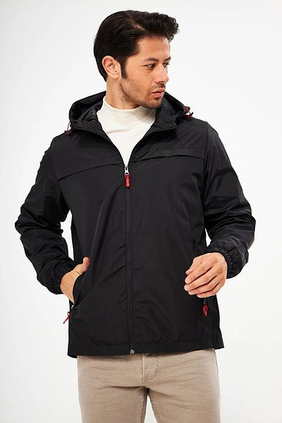 D1fference Men's Black Water Resistant Hooded Lined Raincoat with Pockets