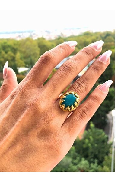 TÜKKAN ACCESSORİES Turkuaz Taşı Doğaltaş Altın Kaplama Ayarlanabilinir Yüzük-doğaltaşyüzük5