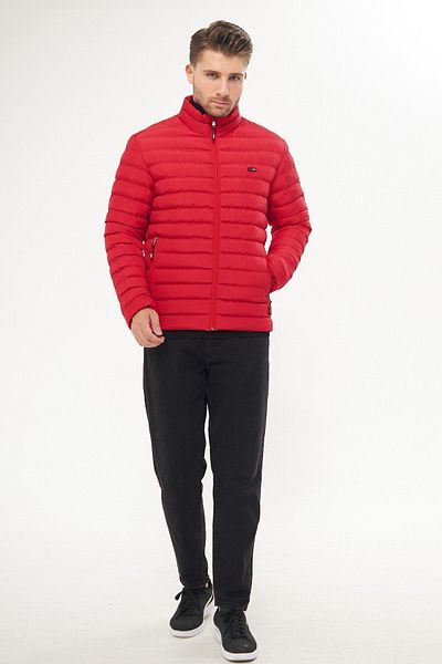 D1fference Men's Water Resistant Stand Collar Inflatable Winter Red Coat with Gel Fiber Filling