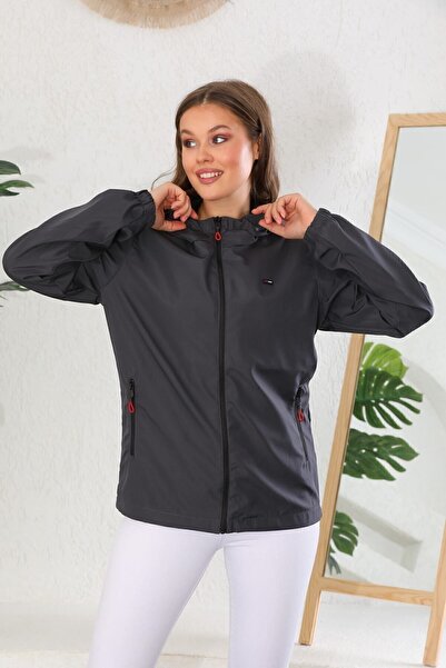 D1fference Γυναικείο αδιάβροχο με αντιανεμική επένδυση από ανθρακί με τσέπες