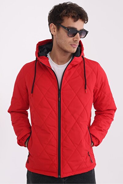 D1fference Férfi piros bélésű szélálló kapucnis könnyű szezonális kabát
