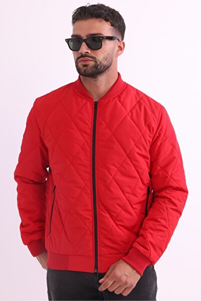 river green معطف رياضي موسمي مبطن ومبطن ومقاوم للرياح وياقة جامعية حمراء للرجال