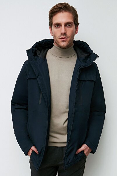 RİVERCLUP Erkek Lacivert Elyaflı Rüzgar Geçirmez Kapüşonlu Kışlık Mont & Kaba...