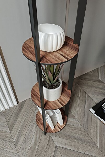 Halımax Dora Ahşap Yuvarlak Raflı Leaf Modern Dekoratif Lambader