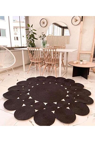 Halımax Milda Jüt Hasırlı El Örgüsü Kilim 54 Yuvarlak Siyah