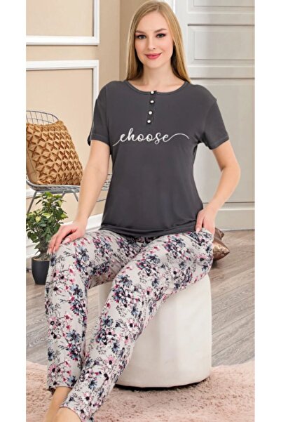 Cooqpoo Μέγεθος M-L-XL Κουμπωτό μισό μανίκι Επιλέξτε γραπτό κοστούμι πιτζάμα