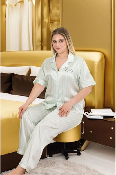 Cooqpoo Water Green Stripes Size 2Xl-3Xl-4Xl Pajamas Set