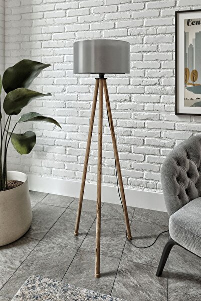Halımax Safe Dekoratif Tripod Siyah 3 Ayaklı Gri Lambader Crop Abajur
