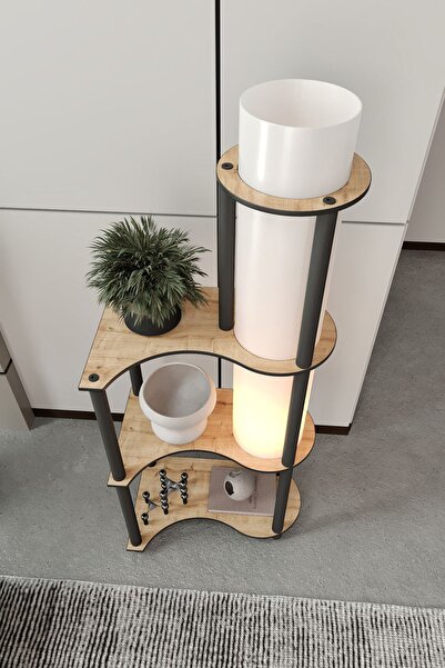 Halımax Tina Dekoratif Raflı Modern Lambader Beyaz Abajur