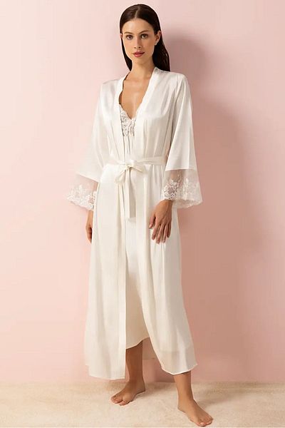 AYYILDIZ 3803 Ecru Nightgown Dressing Gown Set