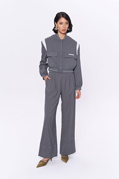 Quzu Gray Bomber Jacket - Elastic Waist and Large Pocket