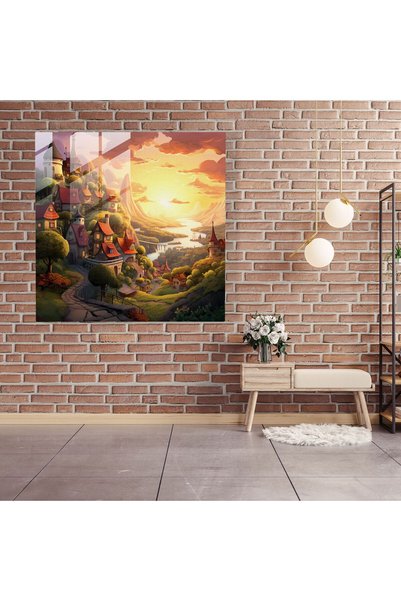 PaintedAnarchy Magical Village - Glass Painting - Village, Glass Art, Home Decor, Whimsical